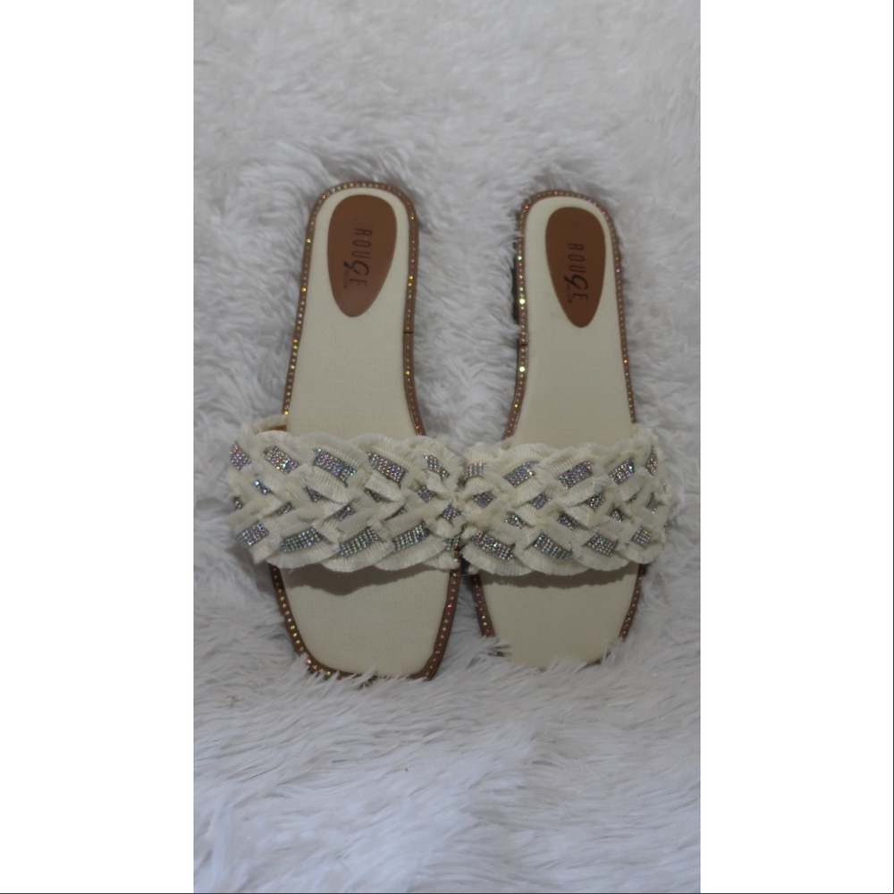 Elegant Cream and Silver Multicolor Rhinestone Women's Sandals